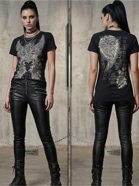 Vintage R. ROUGE Rhinestone Fleur-de-Lis Graphic Tee Edgy Y2K Grunge
 Graphic XL